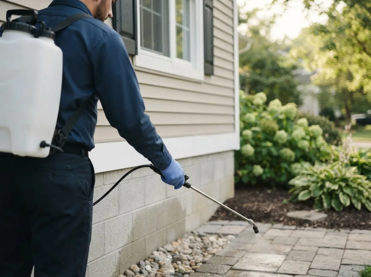 Pest control technician inspecting a home in Bowdoin, ME